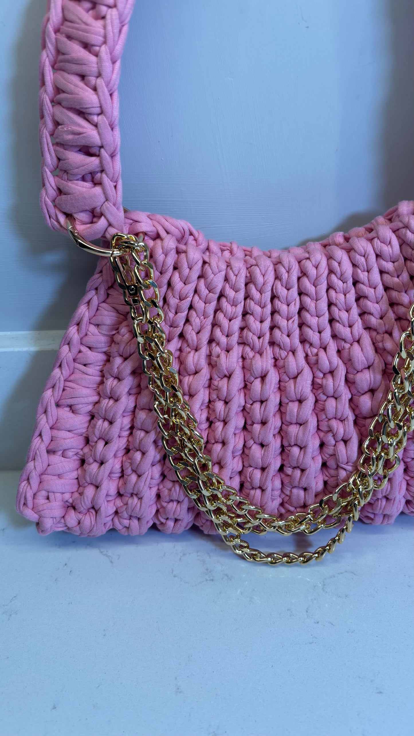 Pink Ribbed Handbag
