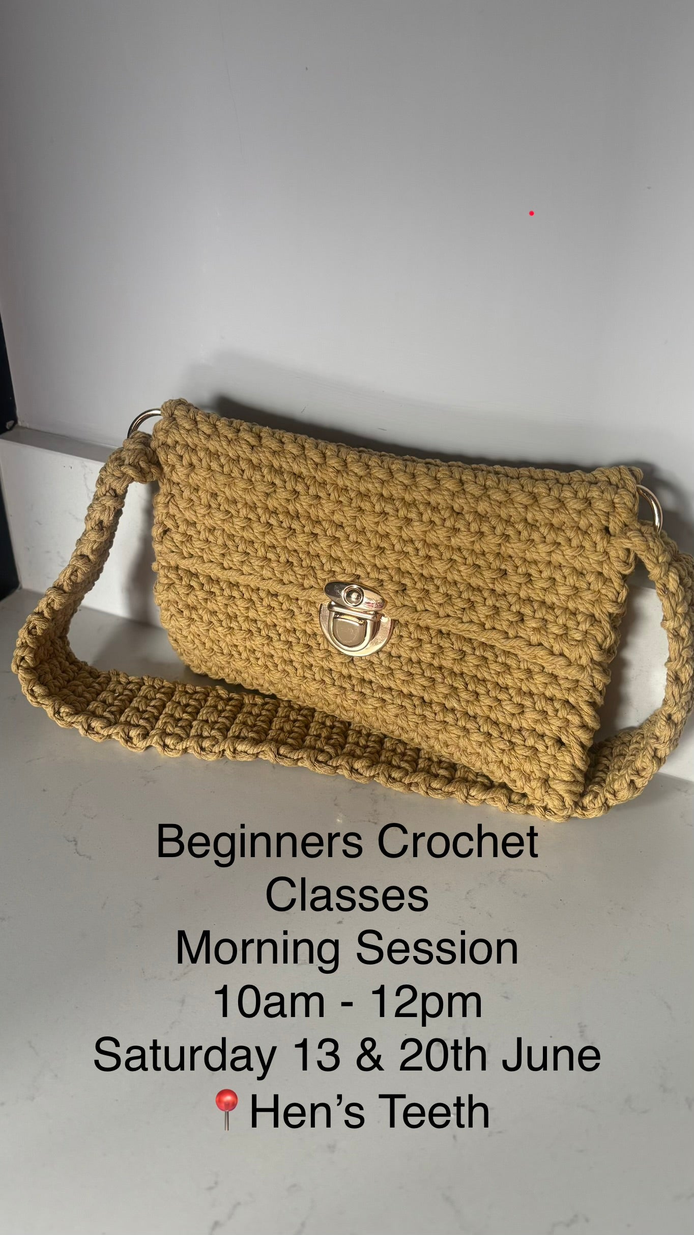 Beginner Level Crochet Bag Class- Saturday Morning 13 & 20 June 2026