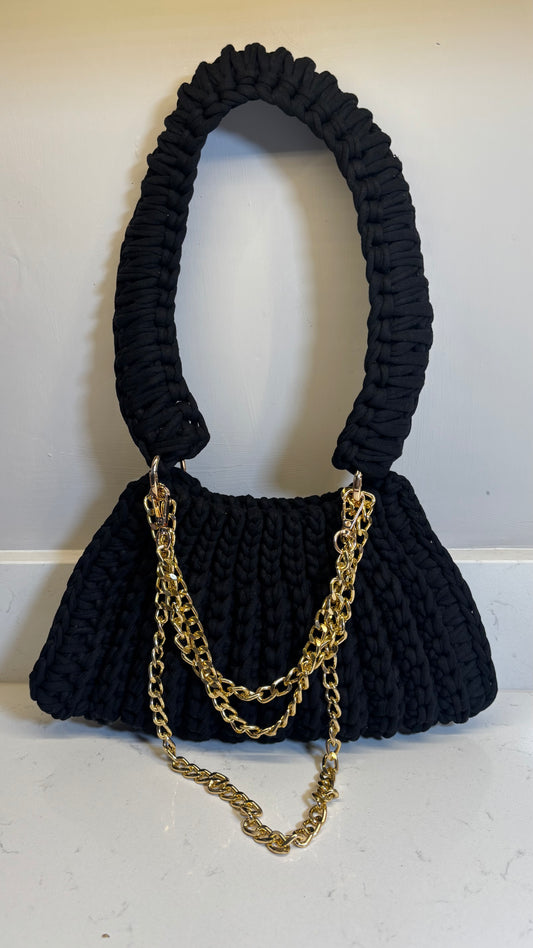 Black Ribbed Handbag