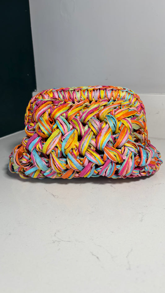 Multicolour Raffia Clutch Bag
