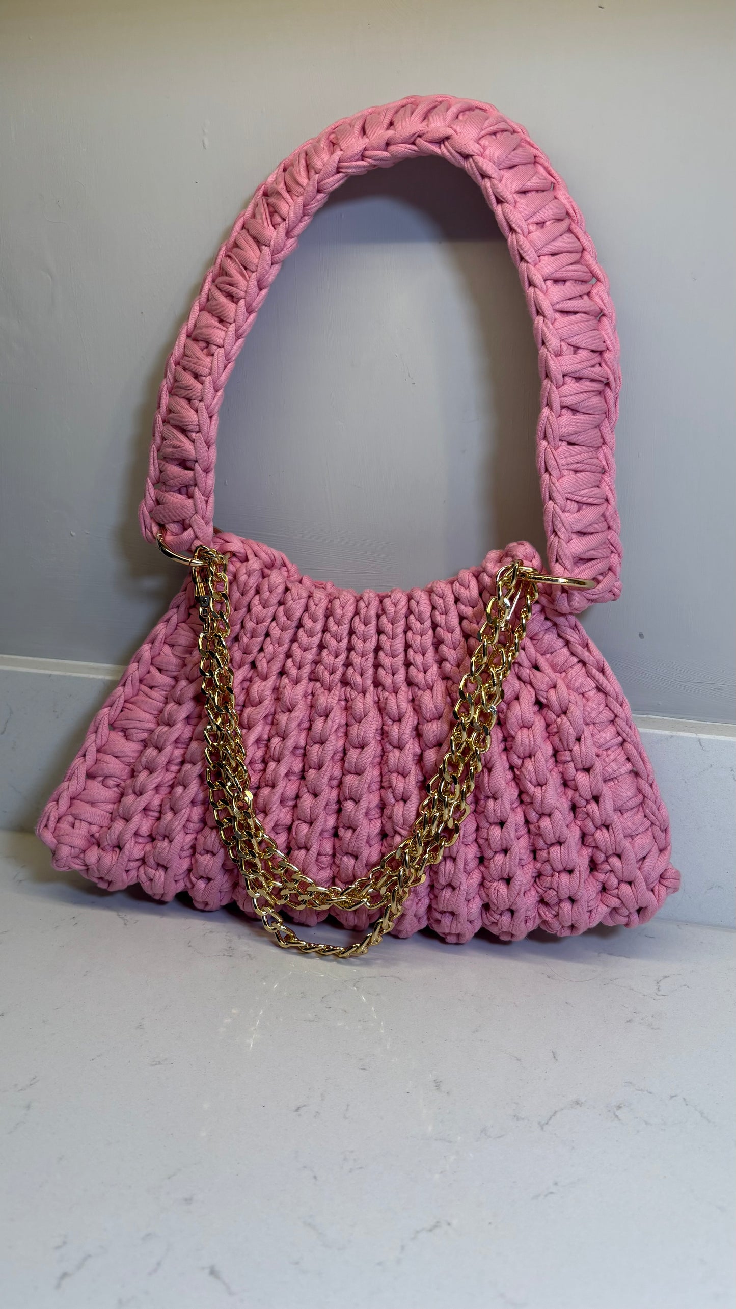 Pink Ribbed Handbag