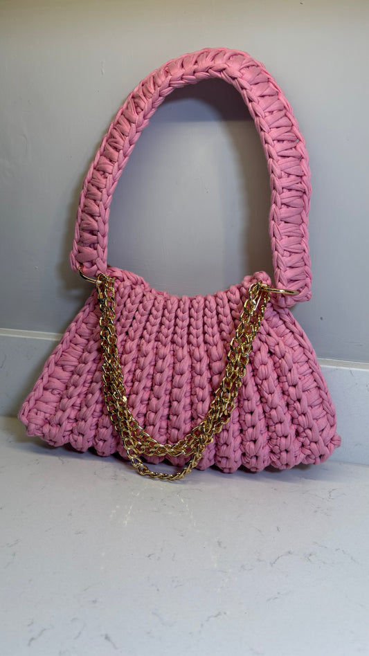 Pink Ribbed Handbag