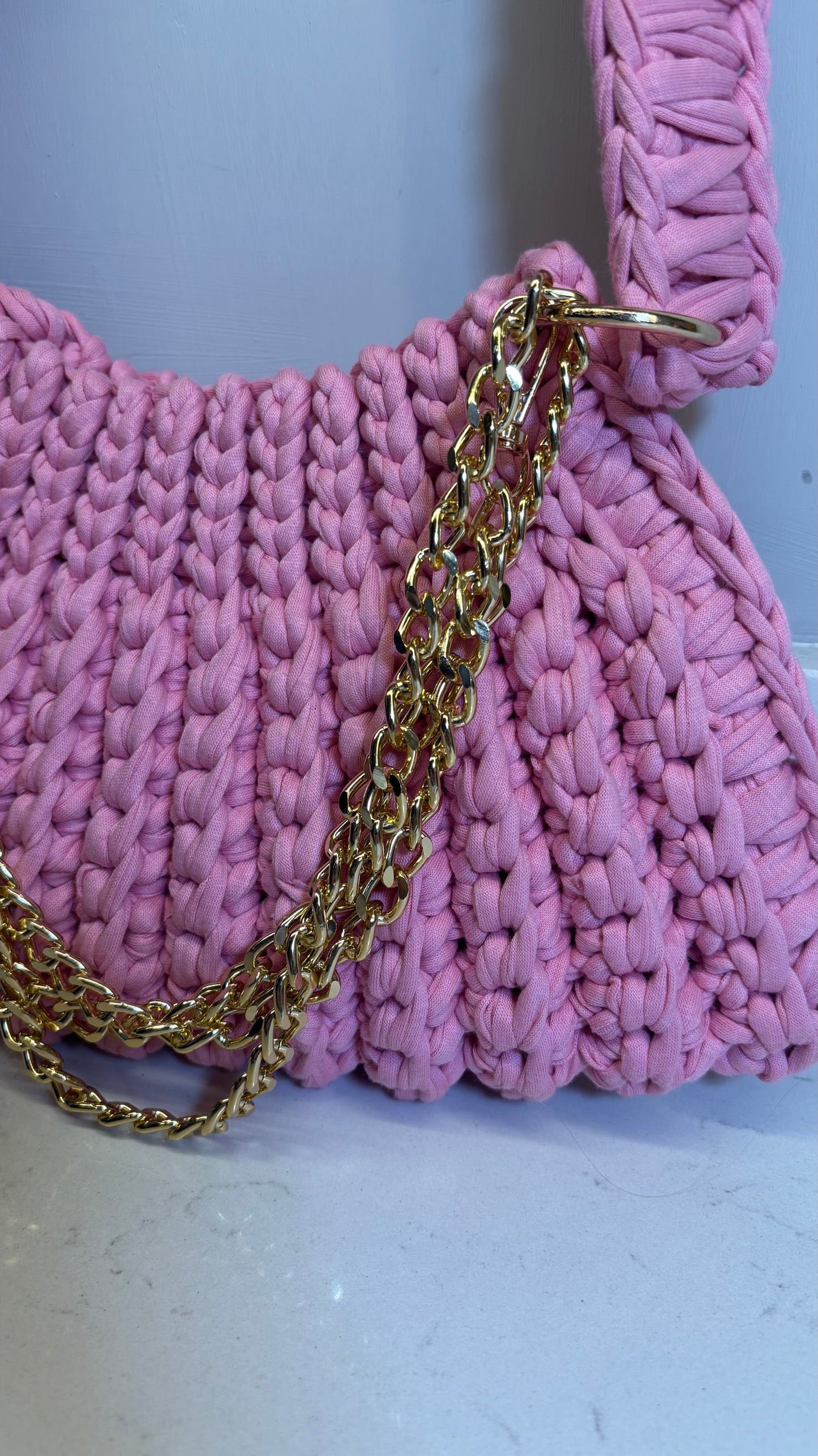 Pink Ribbed Handbag