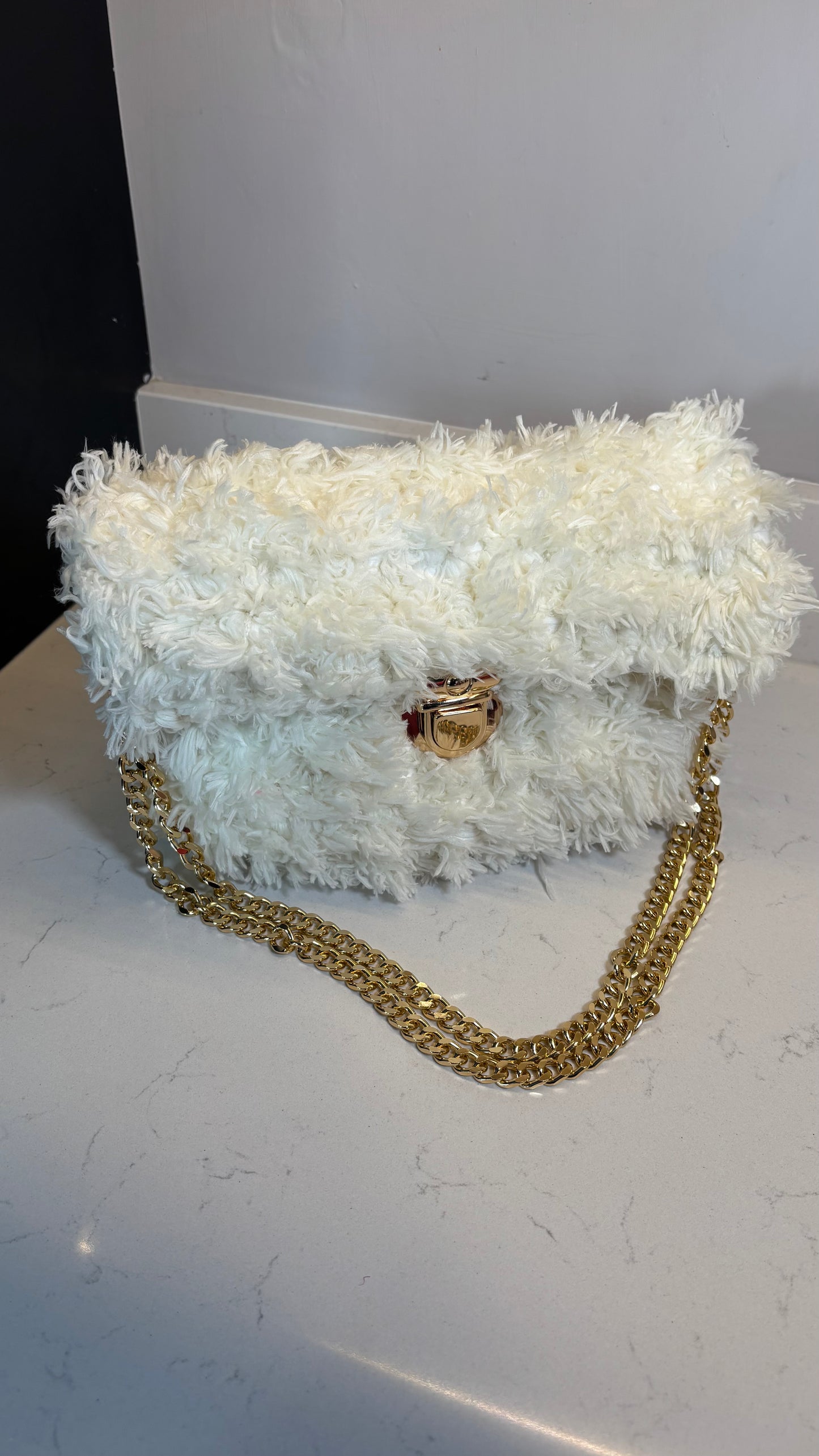 White Fluffy Classic Flap