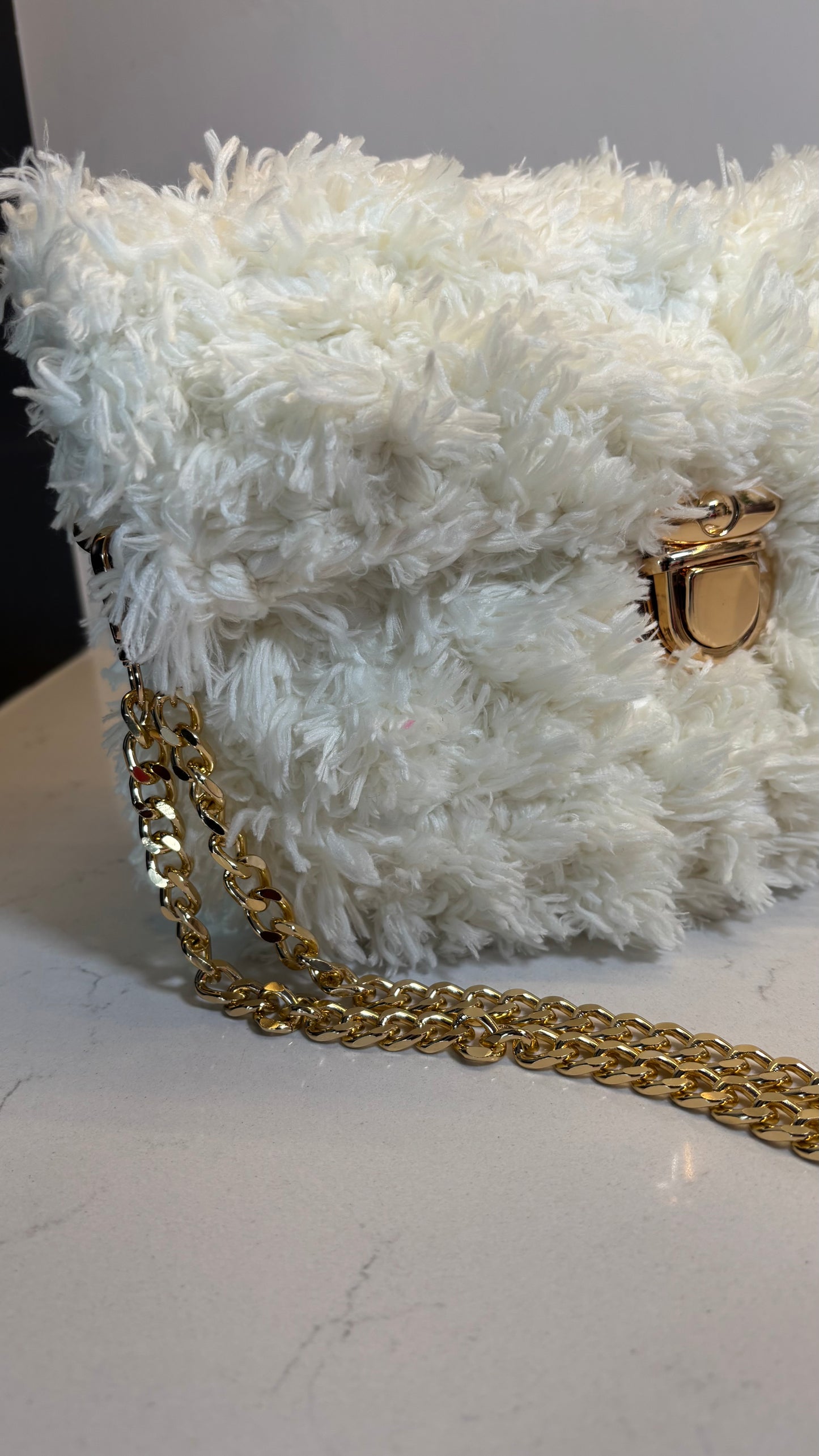 White Fluffy Classic Flap